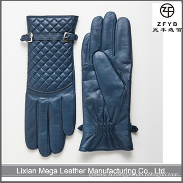 Hot Women's GENUINE KID LEATHER winter warm navy blue leather gloves